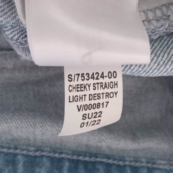 GAP Blue Light Denim Wash Cheeky Straight High Rise Distressed Jeans Women's 12 - Picture 5 of 12